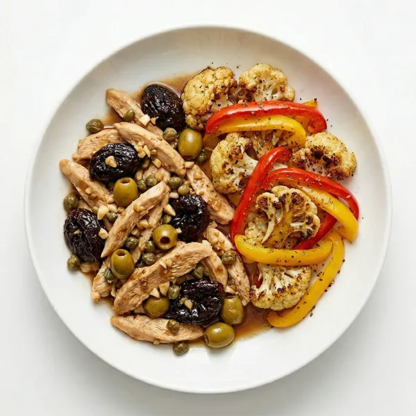 Chicken Marbella with Cauliflower and Peppers